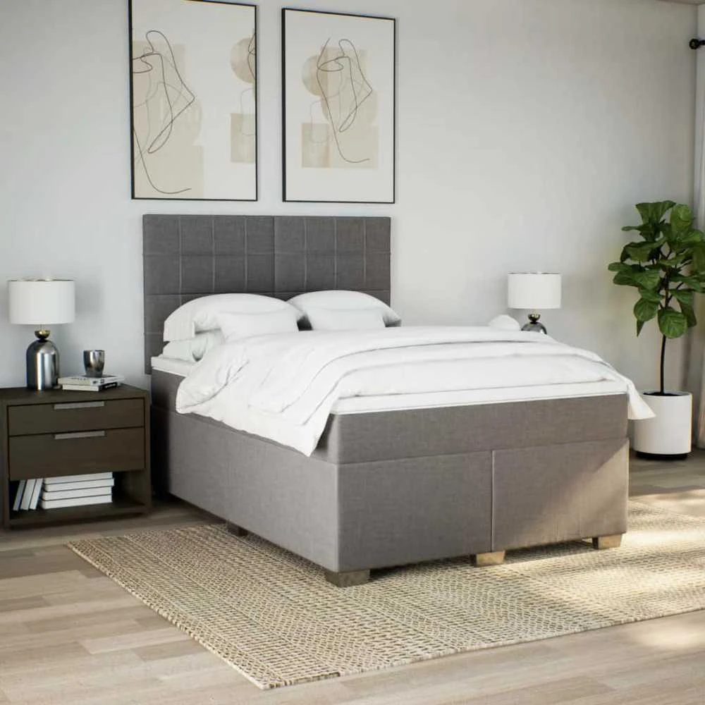 Lova su spyruoklėmis ir čiužiniu, taupe, 160x200 cm, audinys