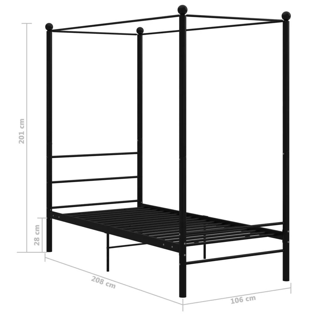 Lovos rėmas su baldakimu, juodos spalvos, 100x200cm, metalas