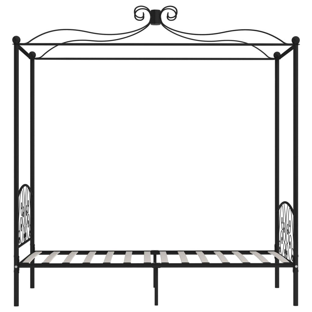 Lovos rėmas su baldakimu, juodos spalvos, 100x200cm, metalas