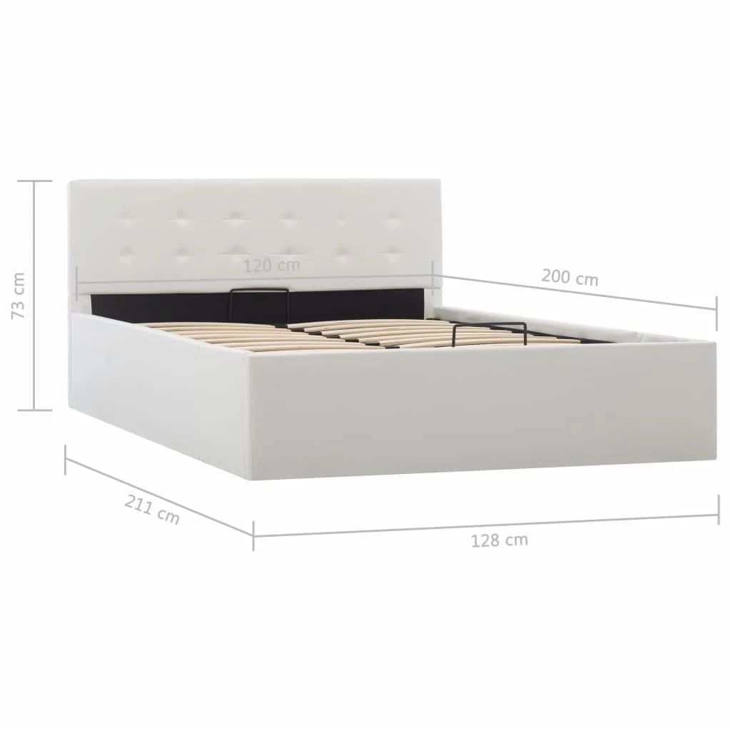 Lovos rėmas su daiktadėže, baltas, 120x200cm, dirbtinė oda