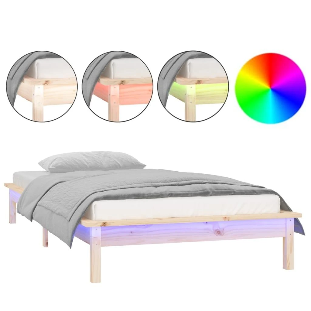 Lovos rėmas su LED, 75x190cm, medienos masyvas, vienvietis