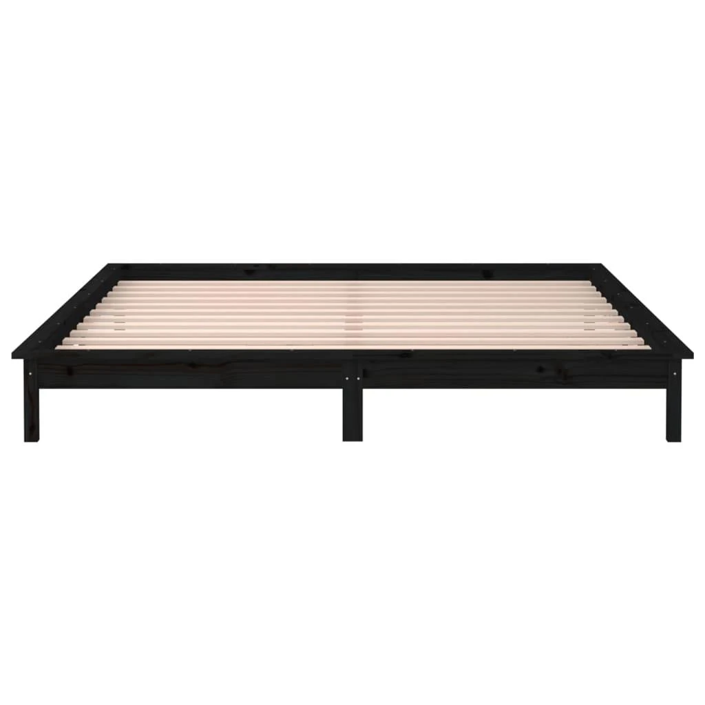 Lovos rėmas su LED, juodos spalvos, 200x200cm, medienos masyvas