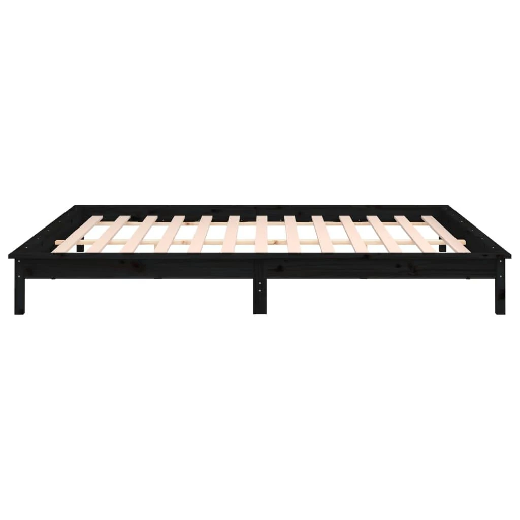 Lovos rėmas su LED, juodos spalvos, 200x200cm, medienos masyvas
