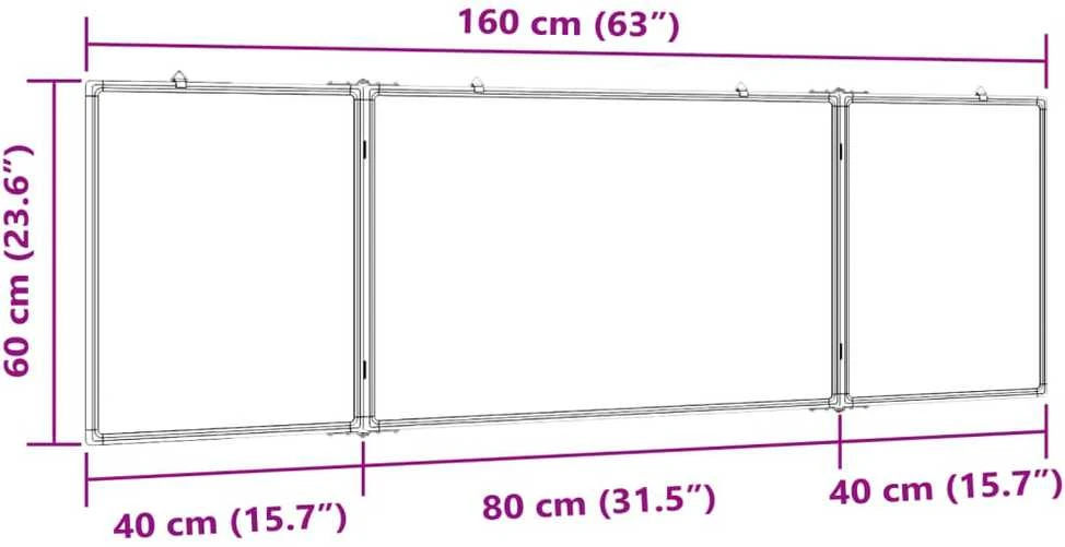 Magnetinė balta lenta, 160x60x1,7cm, aliuminis, sulankstoma