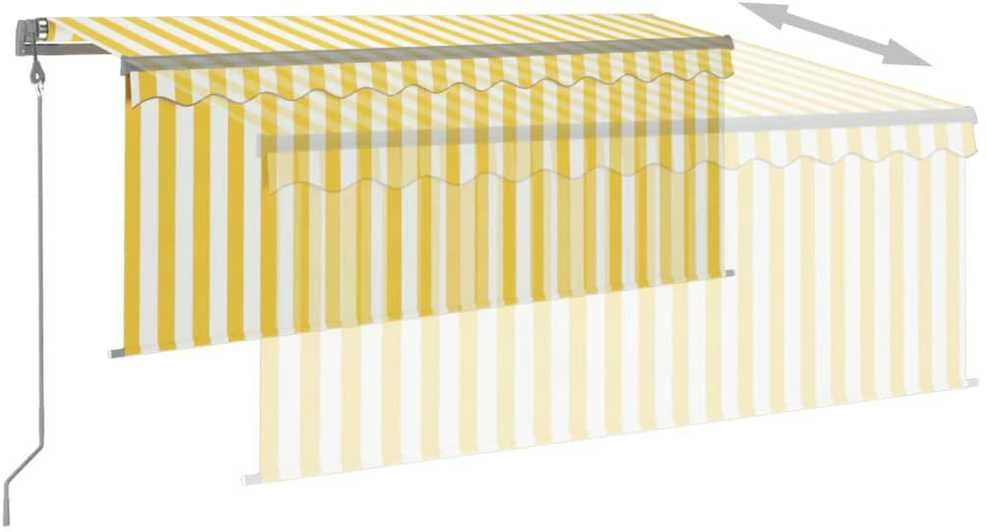 Markizė su uždanga/LED/vėjo jutikliu, geltona/balta, 3,5x2,5m