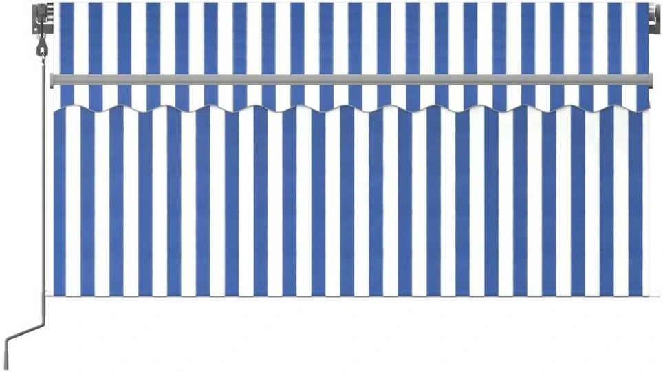 Markizė su uždanga/LED/vėjo jutikliu, mėlyna/balta, 3,5x2,5m