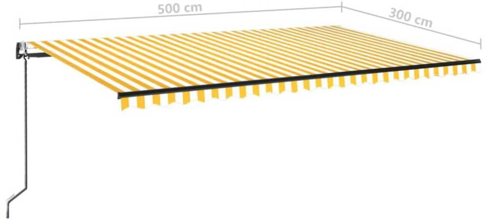 Markizė su LED/vėjo jutikliu, geltona/balta, 500x300cm