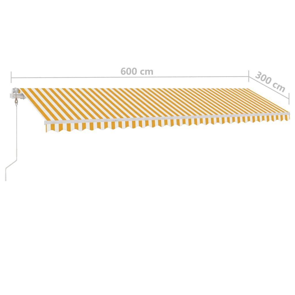 Markizė su LED/vėjo jutikliu, geltona/balta, 600x300cm