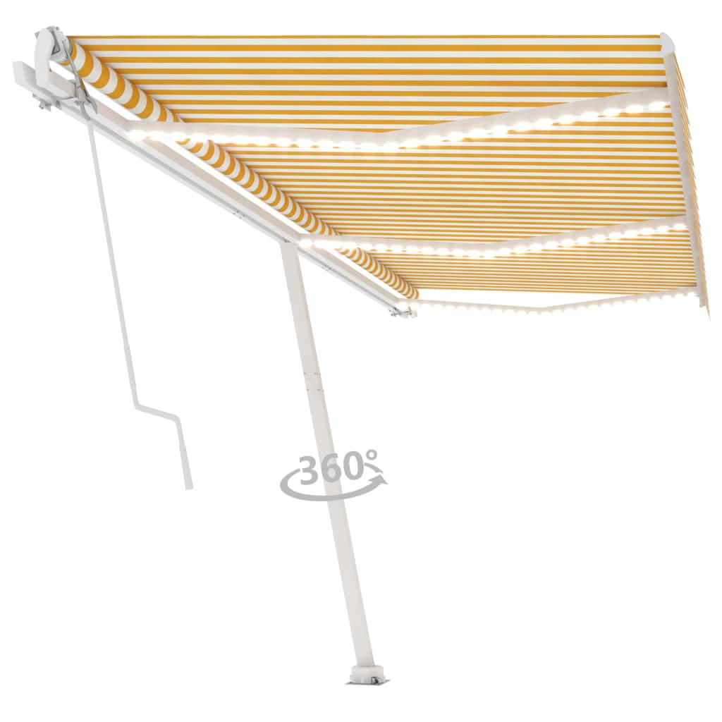 Markizė su LED/vėjo jutikliu, geltona/balta, 600x300cm