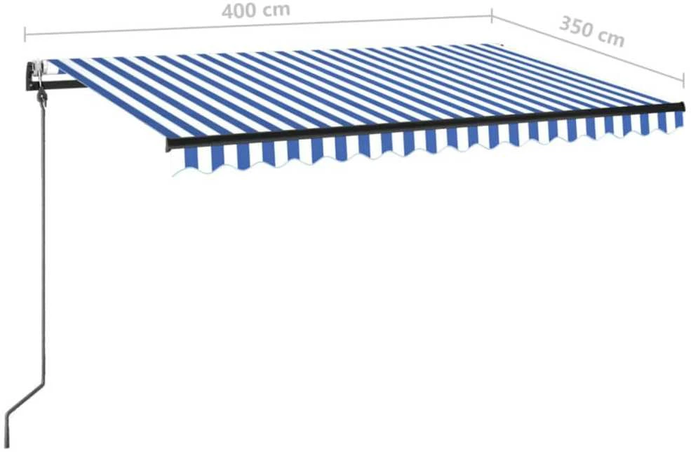 Markizė su LED/vėjo jutikliu, mėlyna/balta, 400x350cm