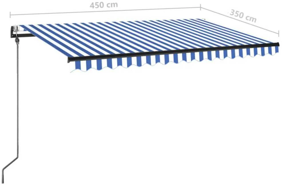 Markizė su LED/vėjo jutikliu, mėlyna/balta, 450x350cm