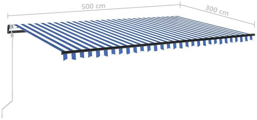 Markizė su LED/vėjo jutikliu, mėlyna/balta, 500x300cm