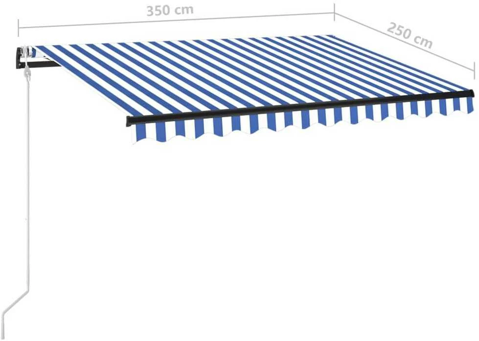 Markizė su LED/vėjo jutikliu, mėlyna/balta, 350x250cm