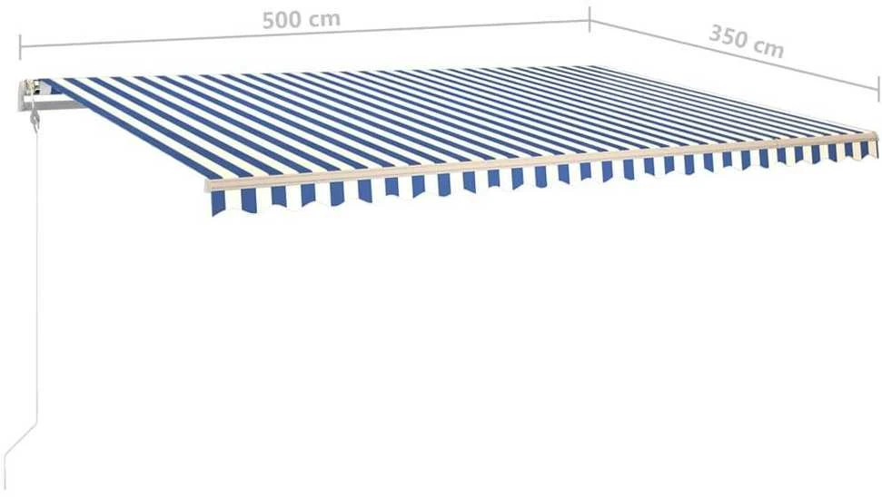 Markizė su LED/vėjo jutikliu, mėlyna/balta, 500x350cm