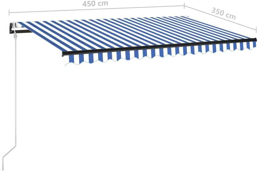 Markizė su LED/vėjo jutikliu, mėlyna/balta, 450x350cm
