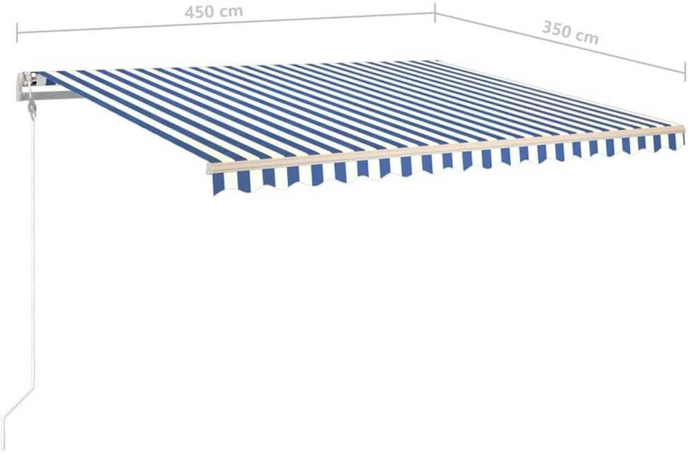 Markizė su LED/vėjo jutikliu, mėlyna/balta, 450x350cm