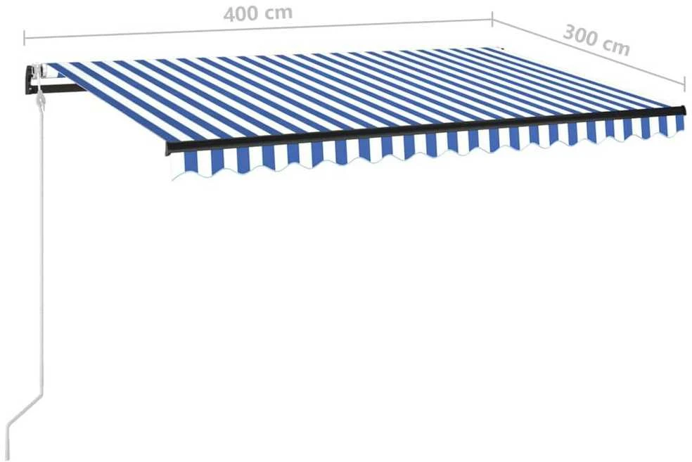 Markizė su LED/vėjo jutikliu, mėlyna/balta, 400x300cm