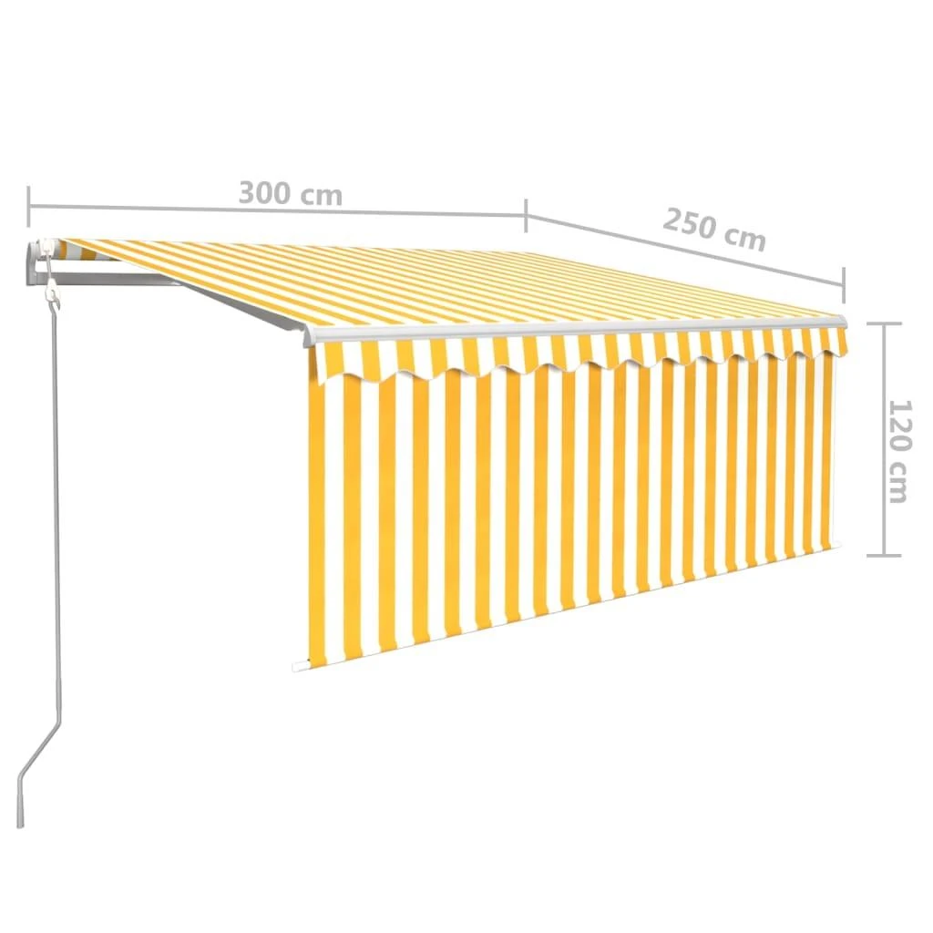 Markizė su uždanga/LED/vėjo jutikliu, geltona/balta, 3x2,5m