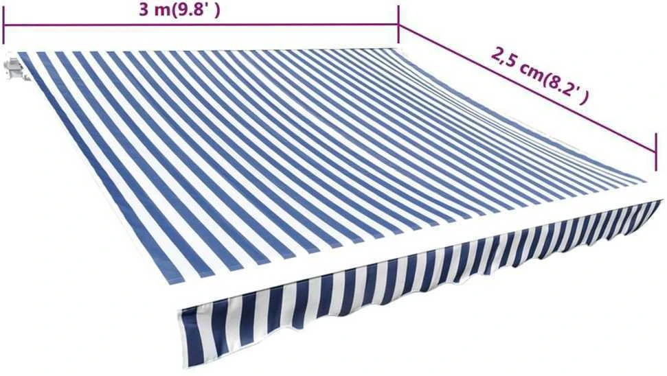 Markizės viršus, mėlyna ir balta, 3x2,5m (rėmas nepridedamas)