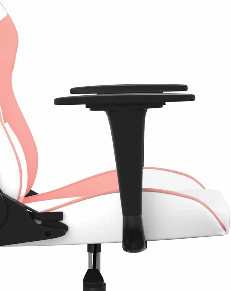 Masažinė žaidimų kėdė, baltos ir rožinės spalvos, dirbtinė oda