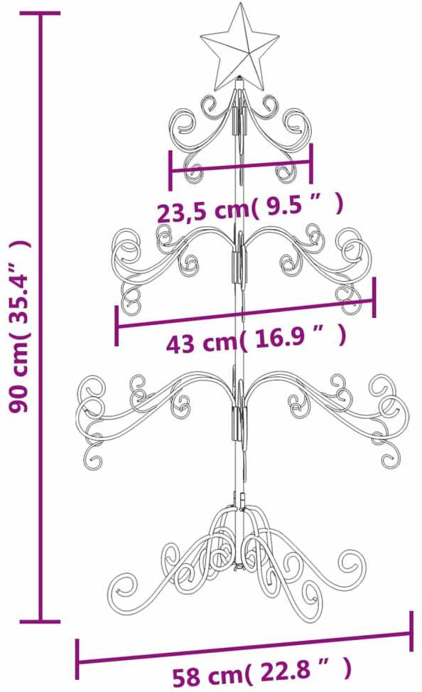 Metalinė Kalėdų eglutė, juodos spalvos, 90 cm