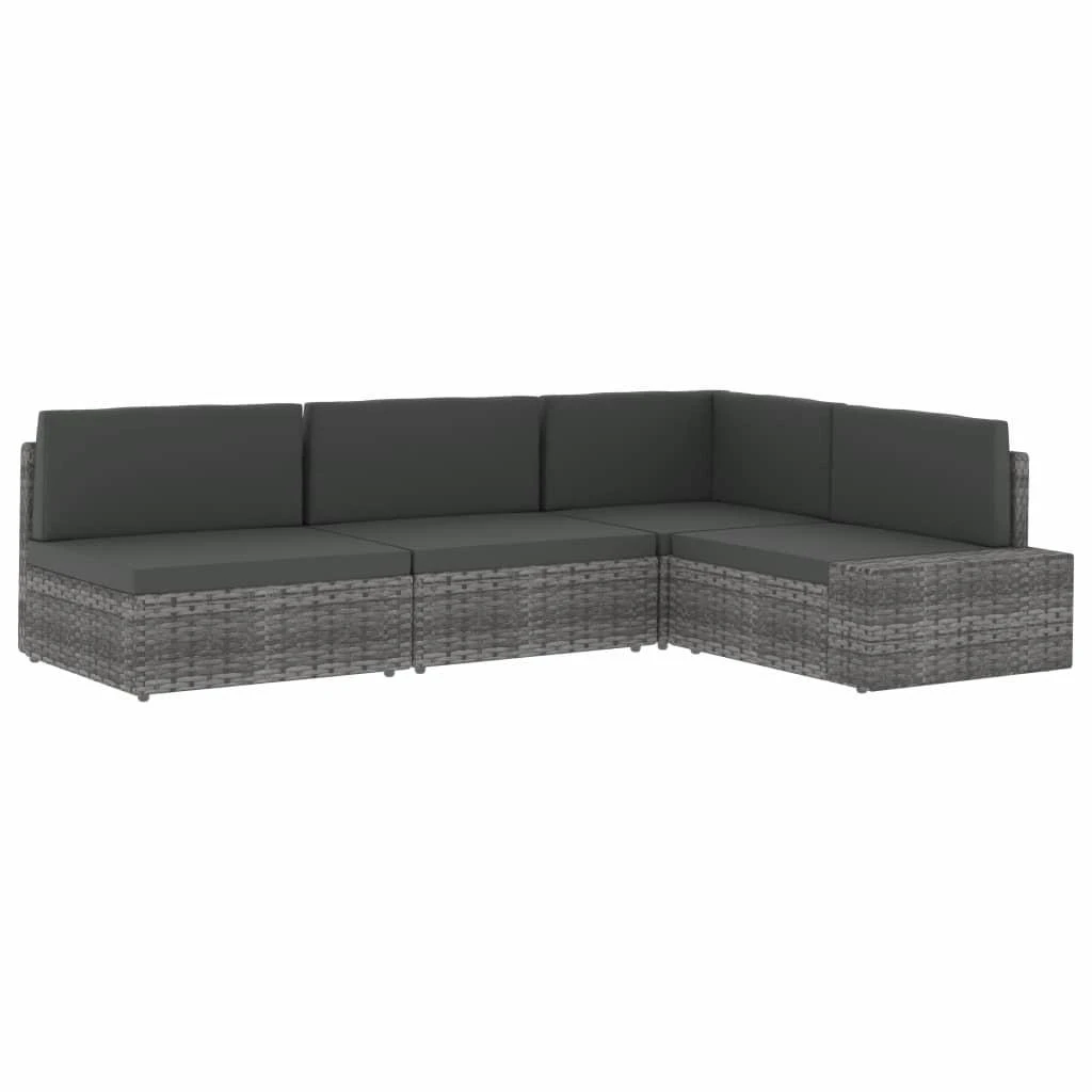 Modulinė kampinė sofa su porankiu, juoda, poliratanas