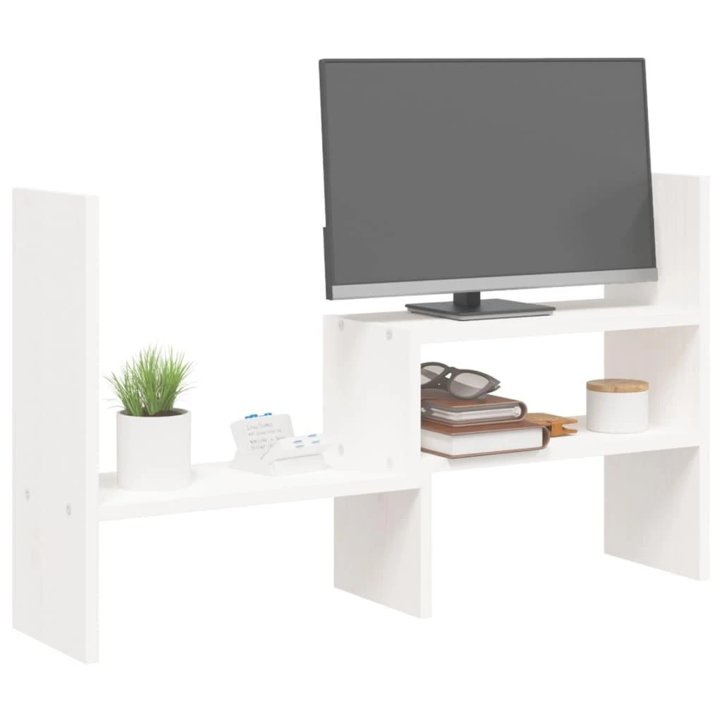 Laikiklis Monitoriaus stovas, baltas, (39–72)x17x43cm, pušies masyvas