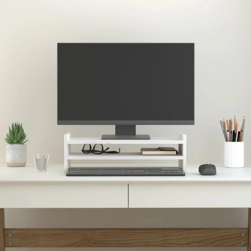 Laikiklis Monitoriaus stovas, baltas, 50x27x15cm, pušies medienos masyvas