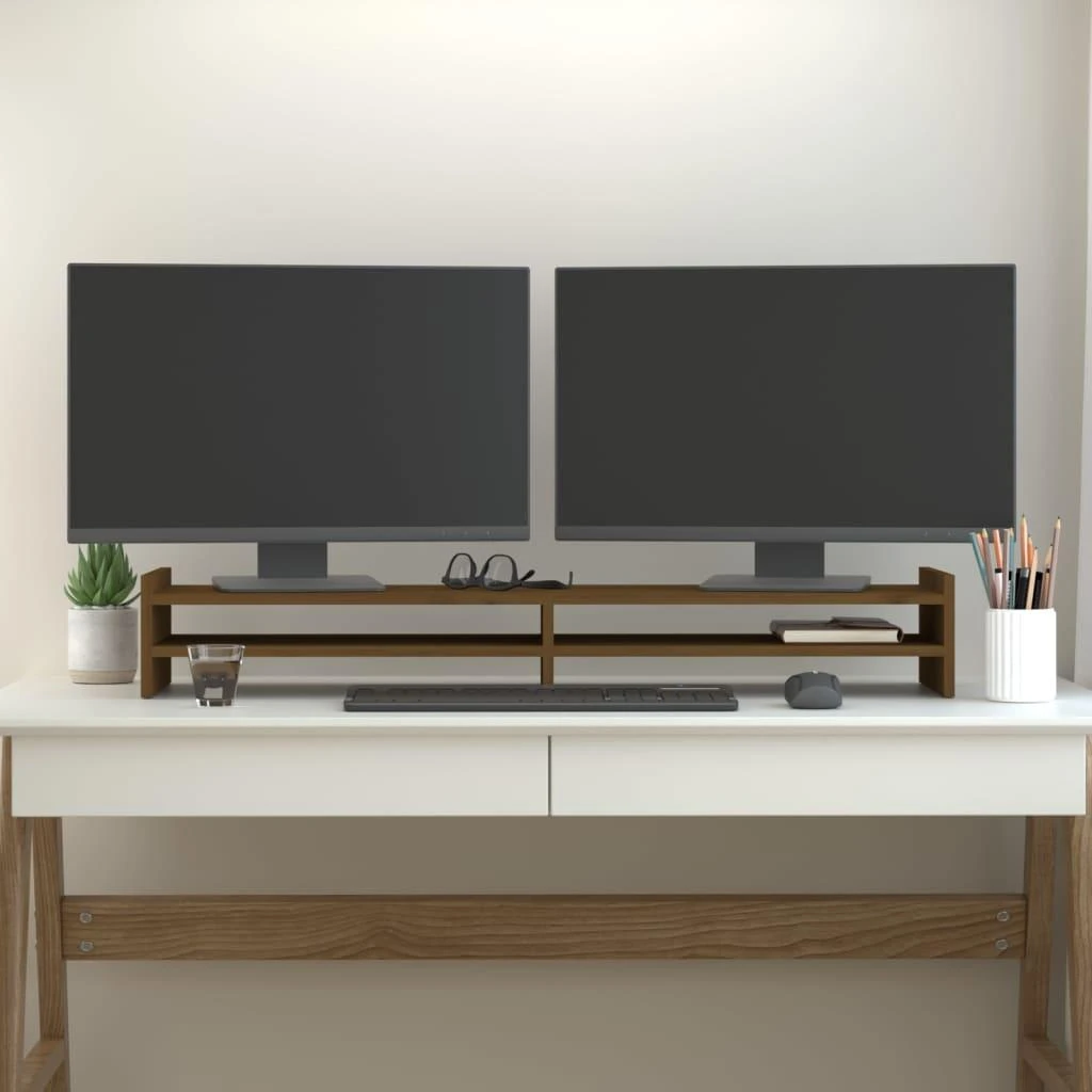 Laikiklis Monitoriaus stovas, medaus rudas, 100x27x15cm, pušies masyvas
