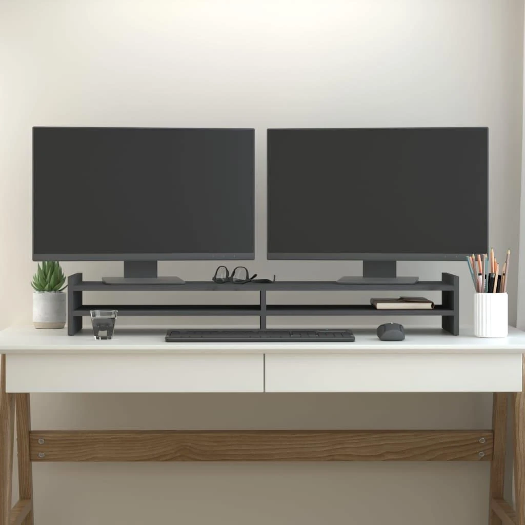 Laikiklis Monitoriaus stovas, pilkas, 100x27x15cm, pušies masyvas