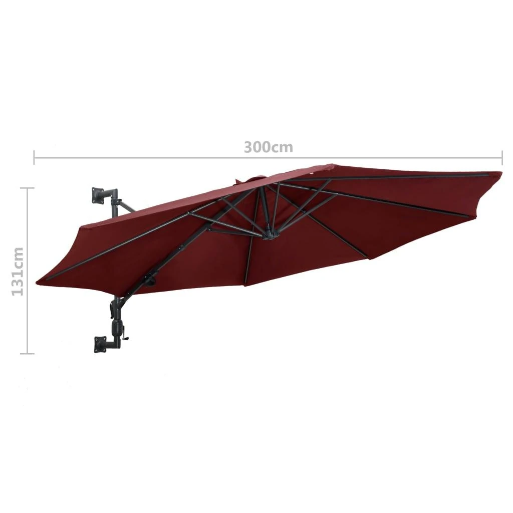 Prie sienos montuojamas skėtis su stulpu, raudonas, 300cm