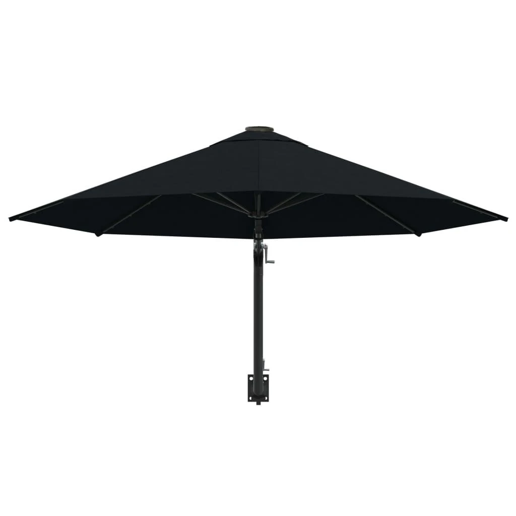 Prie sienos montuojamas skėtis su stulpu, juodas, 300cm