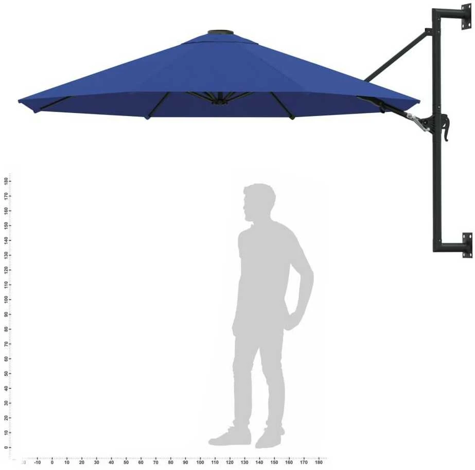 Prie sienos montuojamas skėtis su stulpu, mėlynas, 300cm