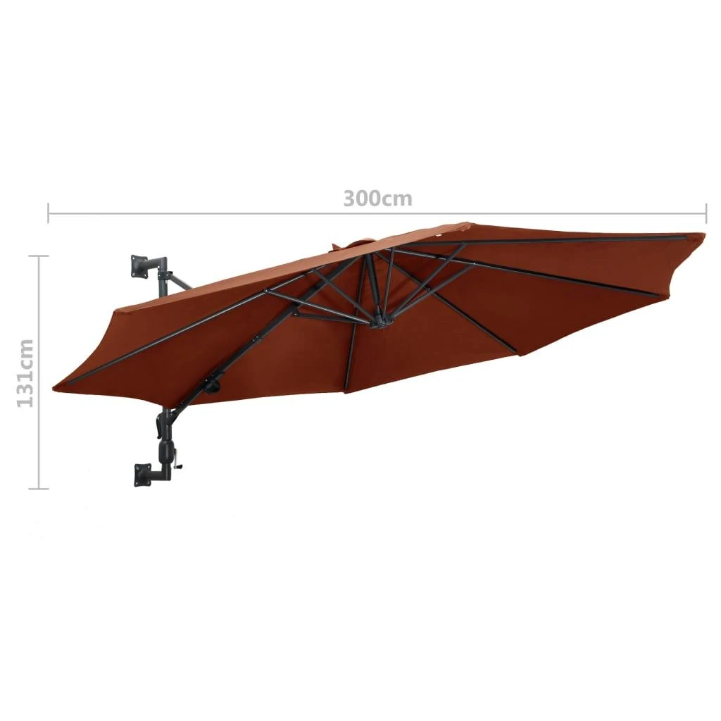 Prie sienos montuojamas skėtis su stulpu, terakota, 300cm