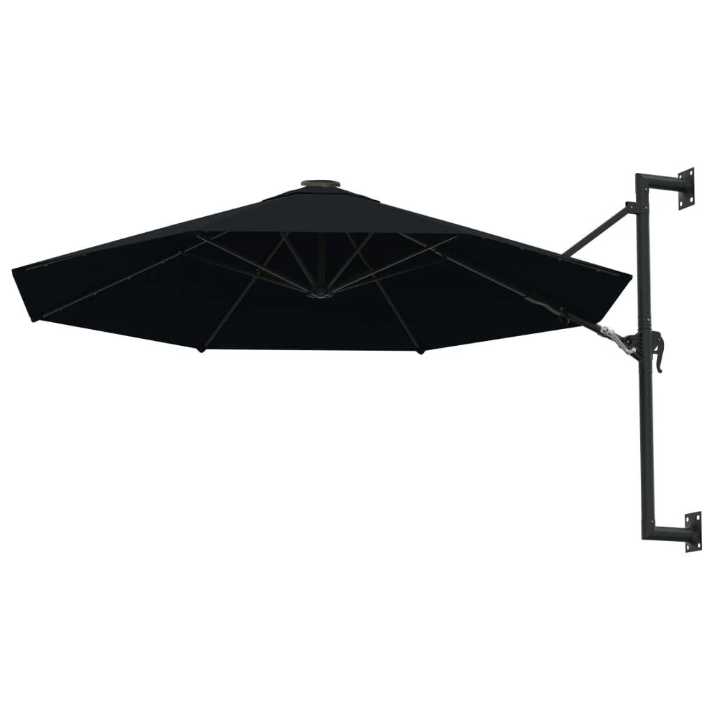 Prie sienos montuojamas skėtis su stulpu, juodas, 300cm