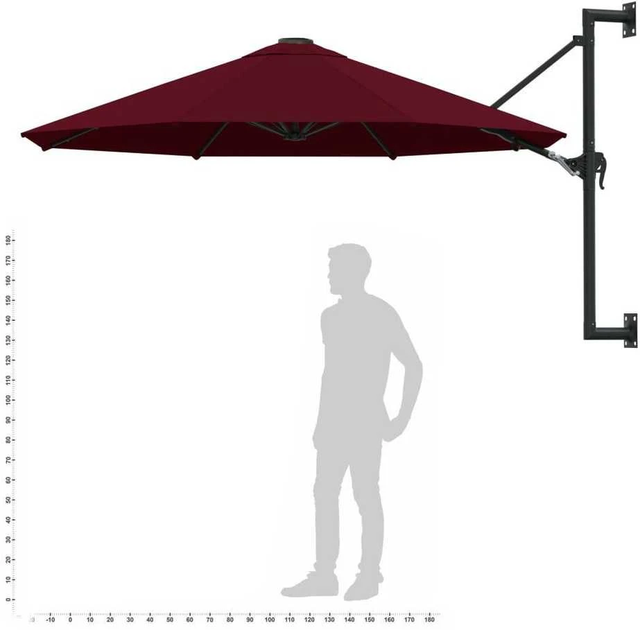 Prie sienos montuojamas skėtis su stulpu, raudonas, 300cm