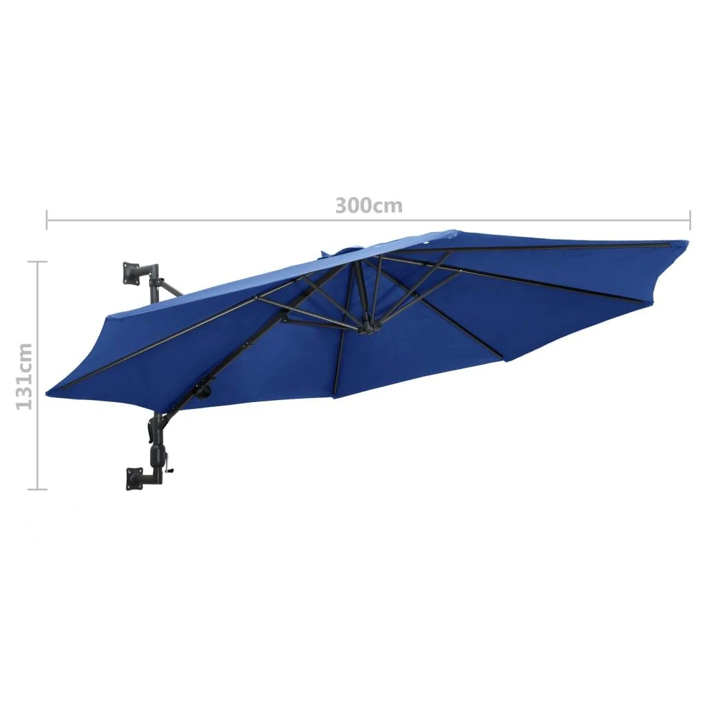 Prie sienos montuojamas skėtis su stulpu, mėlynas, 300cm