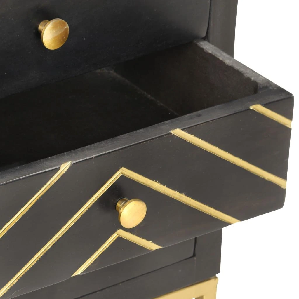 Naktinė spintelė, juoda ir aukso, 40x30x50cm, mango masyvas