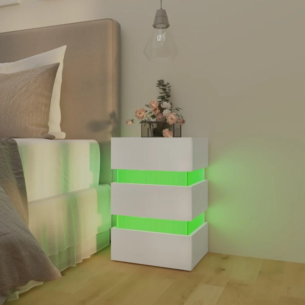 Naktinė spintelė su LED apšvietimu, balta, 45x35x67cm, mediena