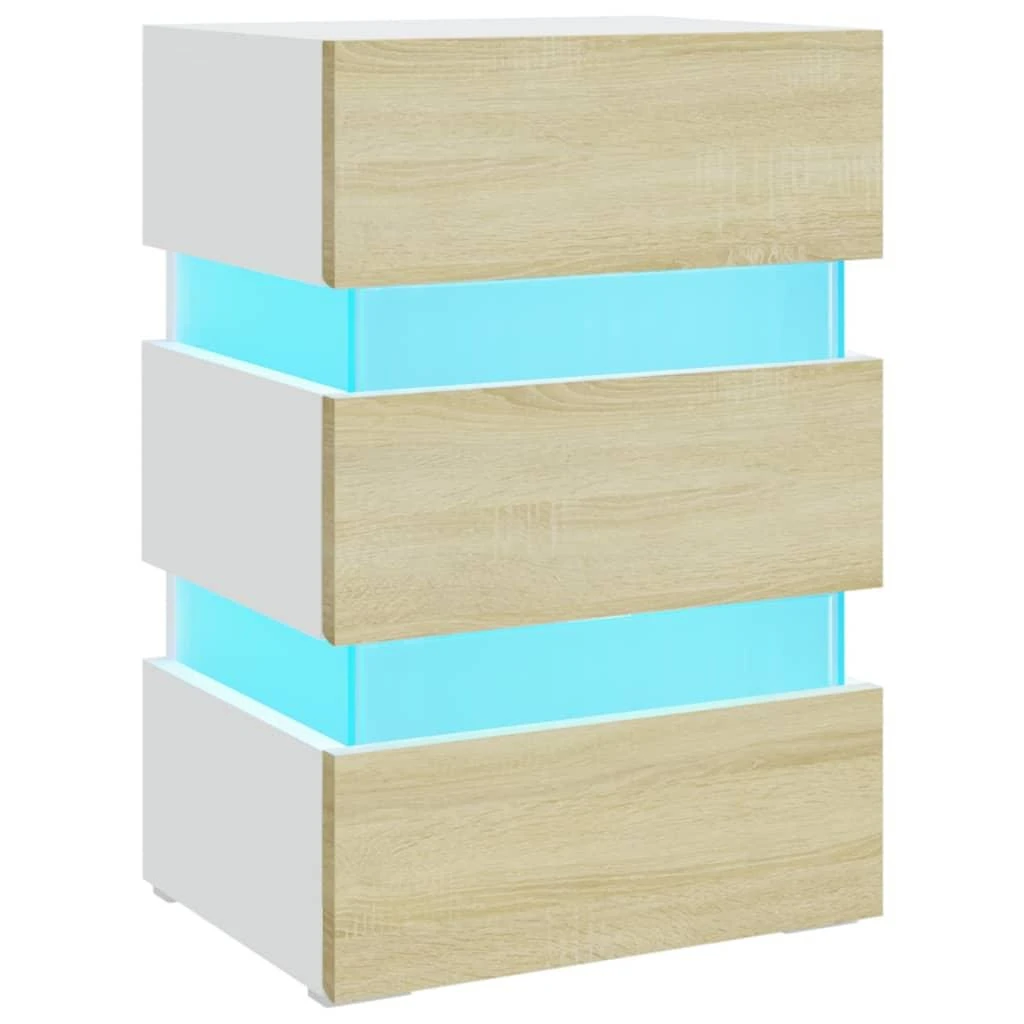Naktinė spintelė su LED, balta ir ąžuolo, 45x35x67cm, mediena