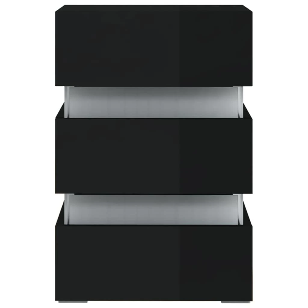 Naktinė spintelė su LED, juoda, 45x35x67cm, mediena, blizgi
