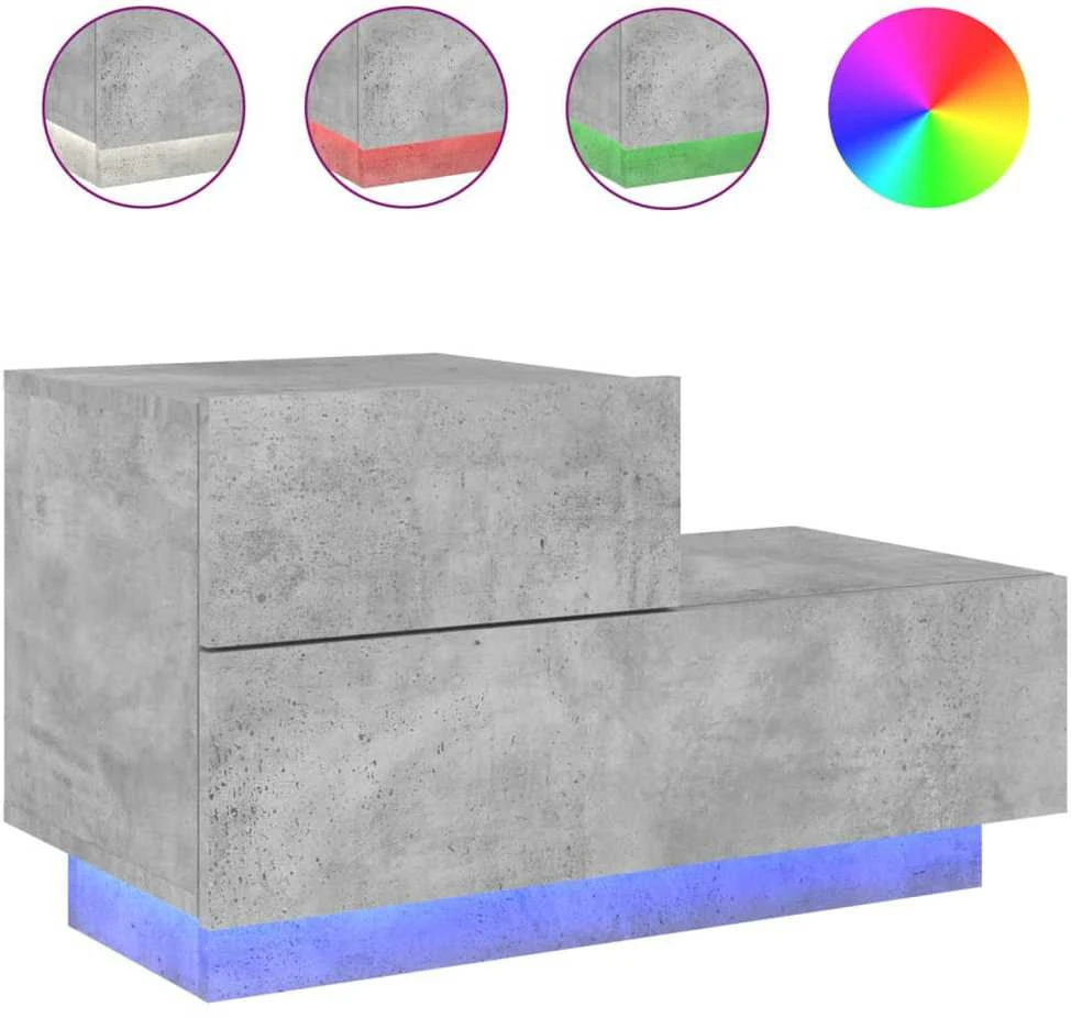 Naktinė spintelė su LED lemputėmis, betono pilka, 70x36x40,5cm