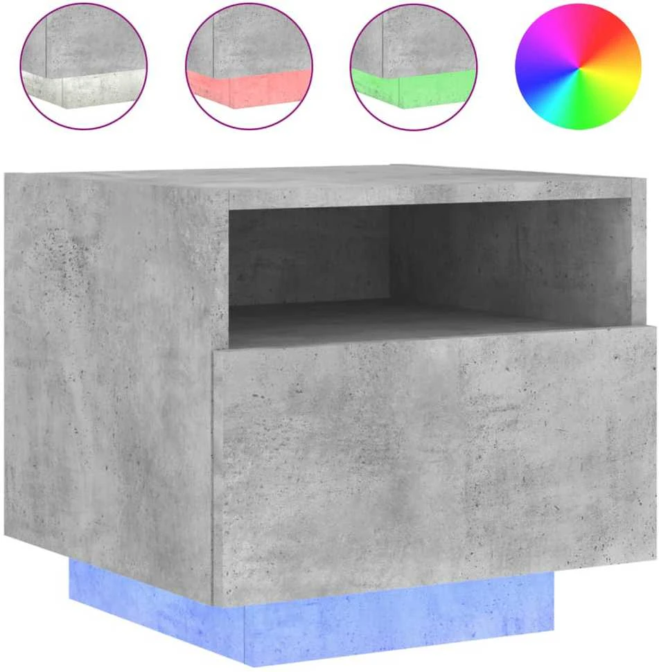 Naktinė spintelė su LED lemputėmis, betono pilka, 40x39x37cm