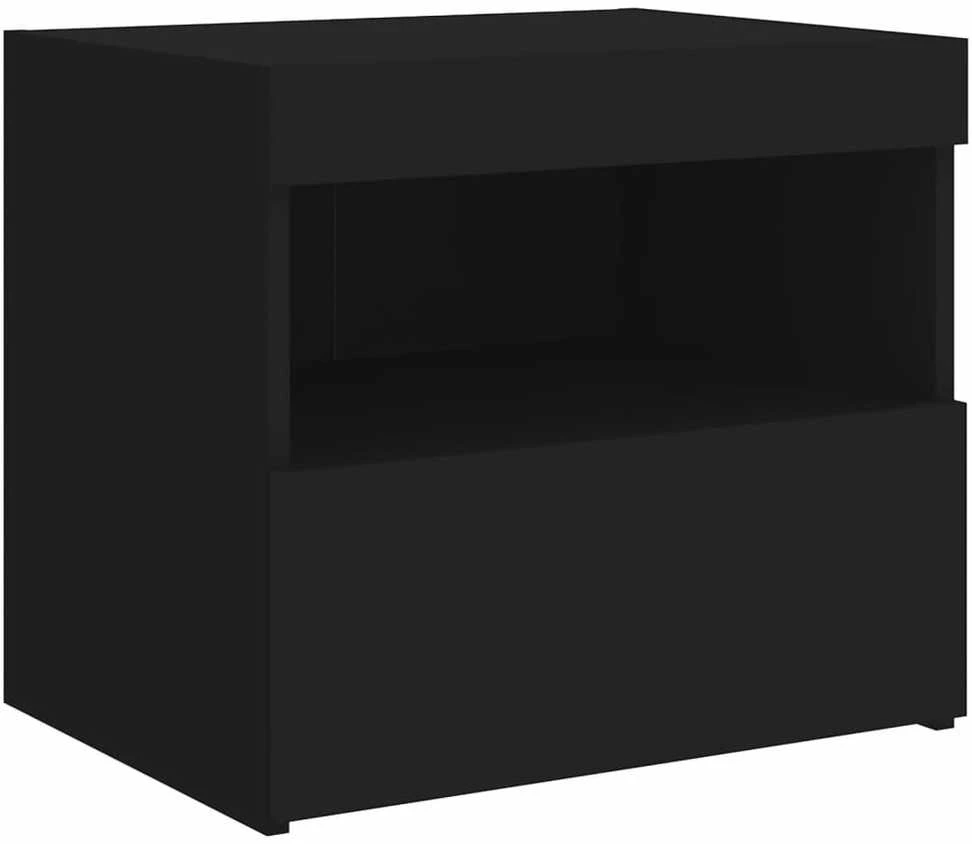 Naktinė spintelė su LED lemputėmis, juodos spalvos, 50x40x45cm
