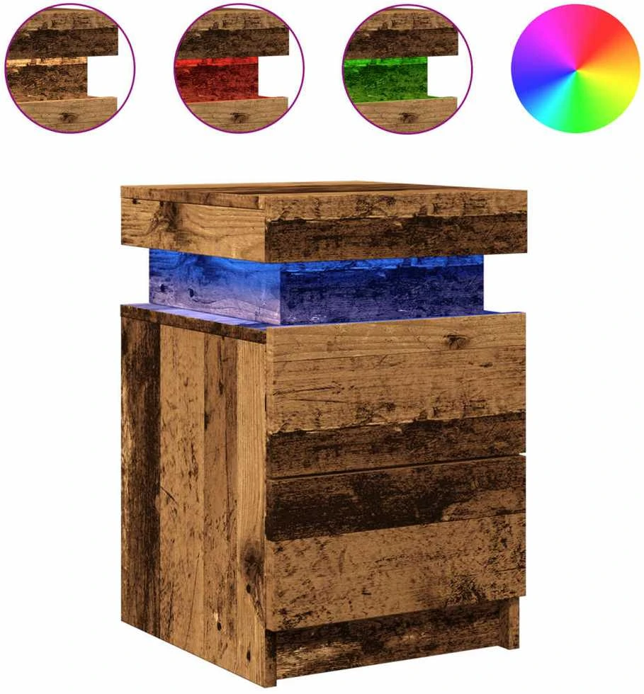 Naktinės spintelės su LED, 2vnt., medienos, 35x39x55cm, mediena