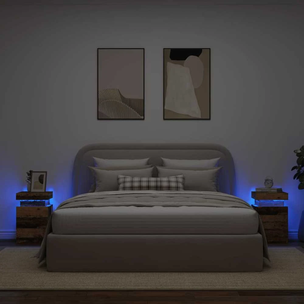 Naktinės spintelės su LED, 2vnt., medienos, 35x39x55cm, mediena