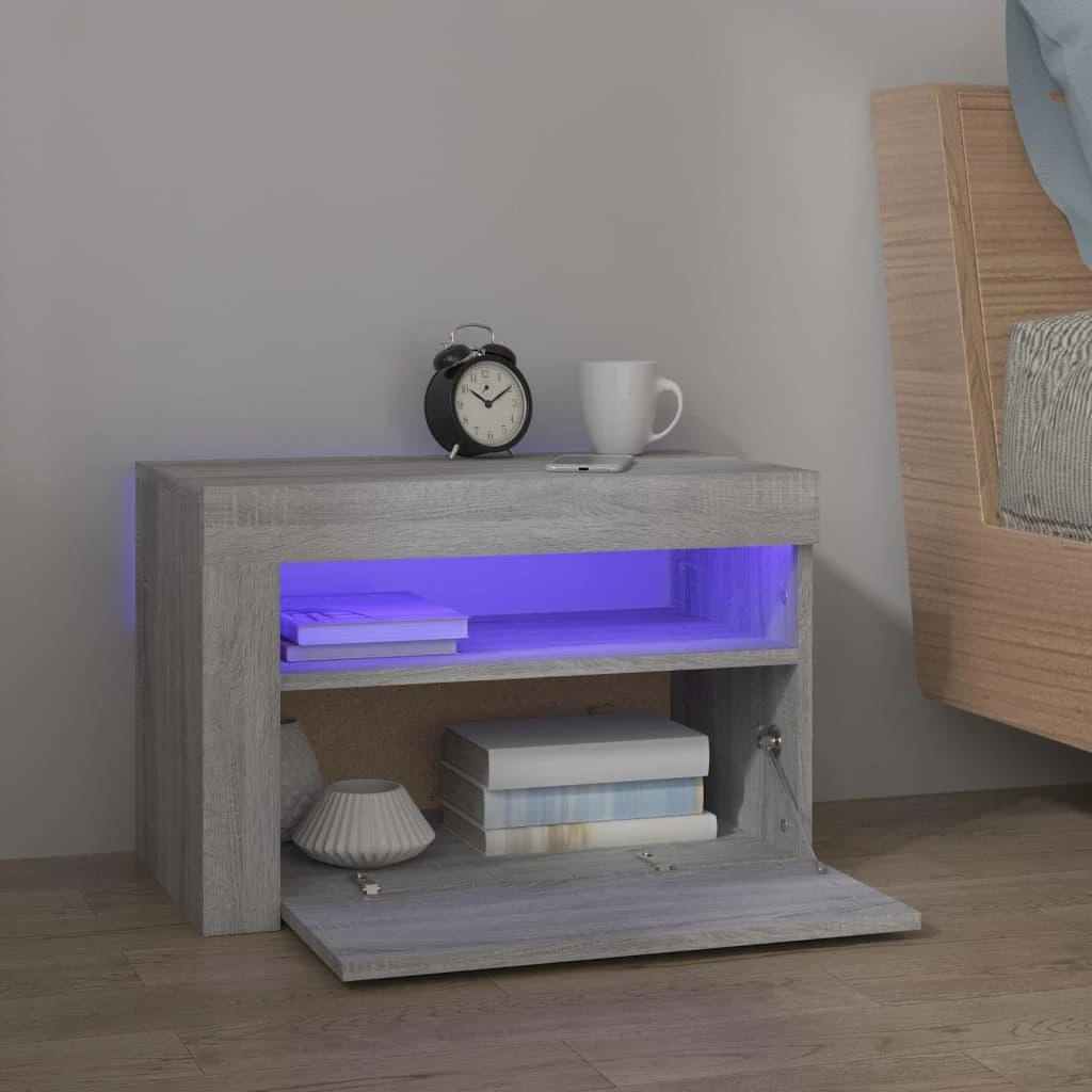 Naktinės spintelės su LED, 2vnt., pilkos ąžuolo, 60x35x40cm