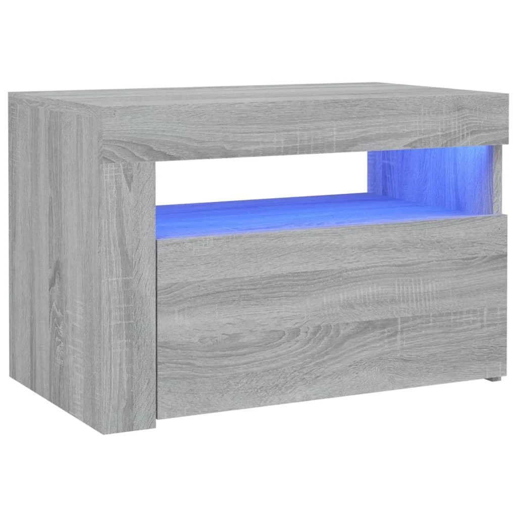 Naktinės spintelės su LED, 2vnt., pilkos ąžuolo, 60x35x40cm