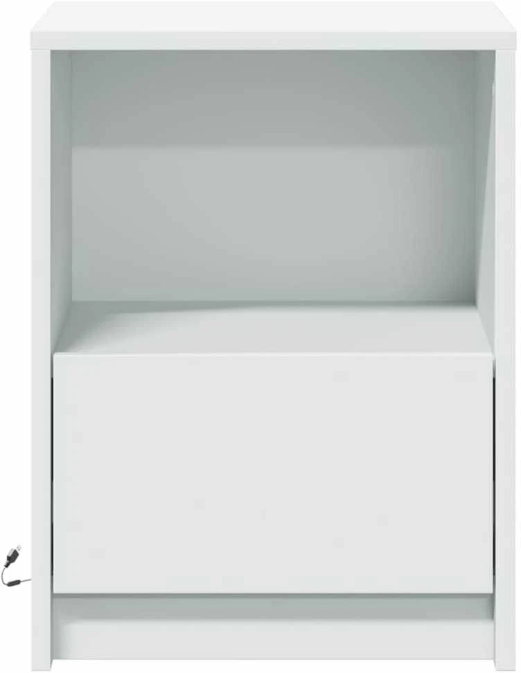 Naktinės spintelės su LED lemputėmis, 2vnt., baltos, mediena