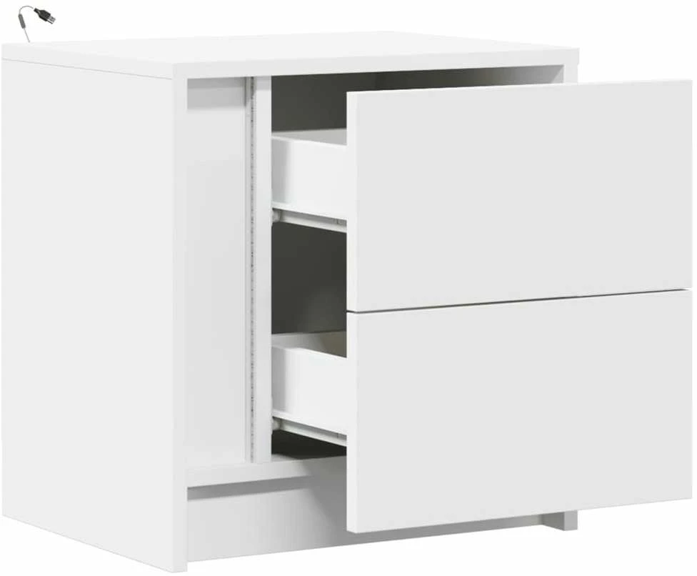 Naktinės spintelės su LED lemputėmis, 2vnt., baltos, mediena